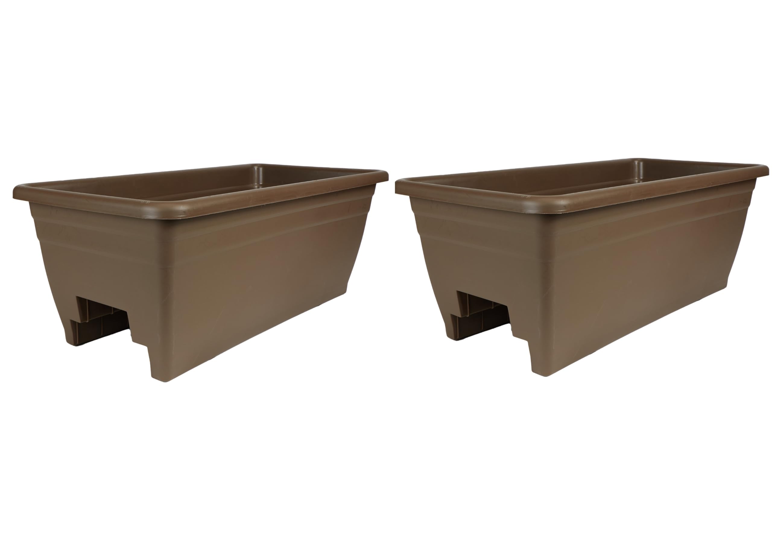 The HC Companies 24 Inch Deck Railing Planter Box - Decorative Lightweight Weatherproof Plastic Plant Pot for Outdoor Balcony, Porch, Garden, Fence, Chocolate Color (2 Pack)
