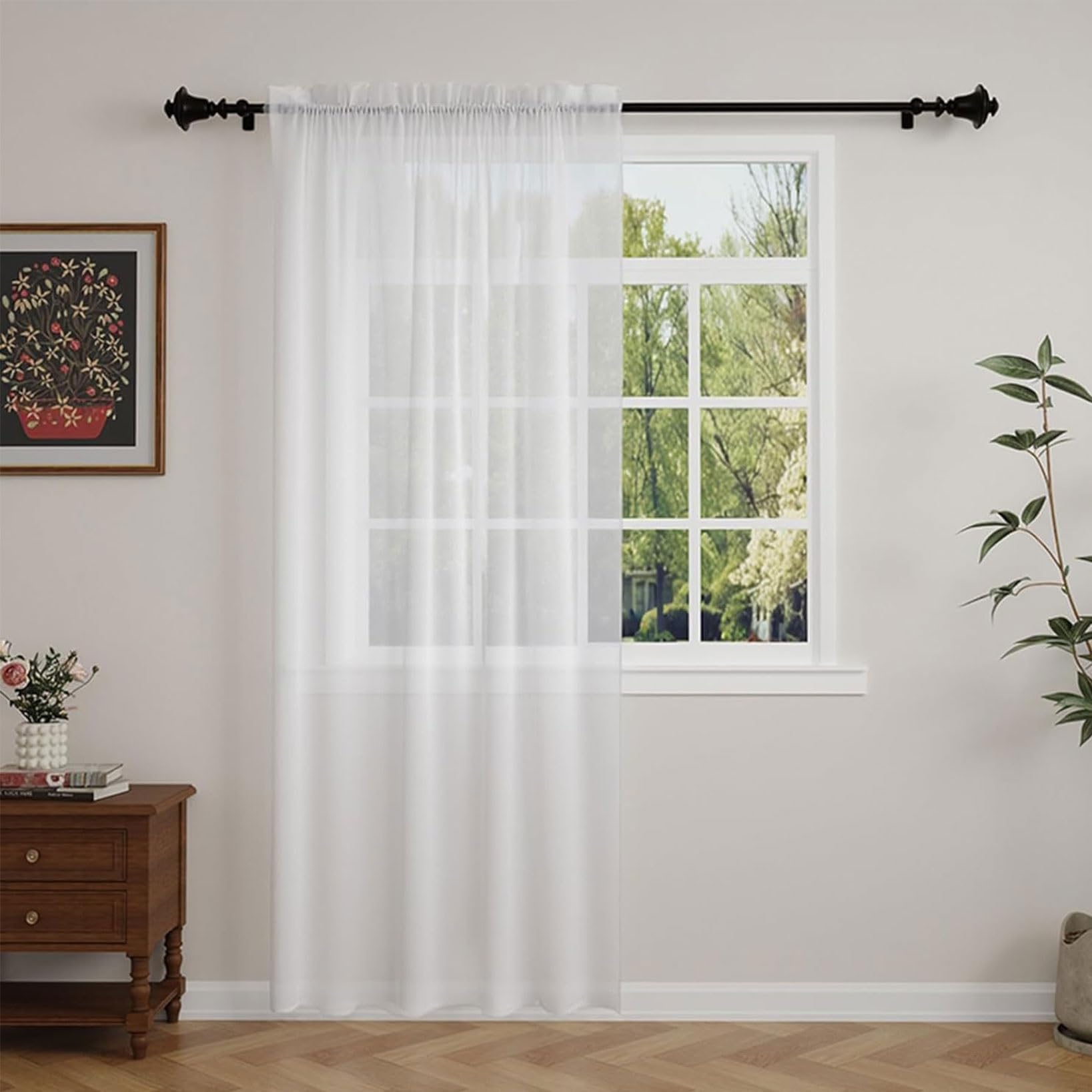 SUNLIMEI Sheer Curtains 120 x 50 cm Light Filtering Semi Transparent Living Room Curtains Home Decorative, Privacy Protection for Kitcken Living Room Bedroom, White