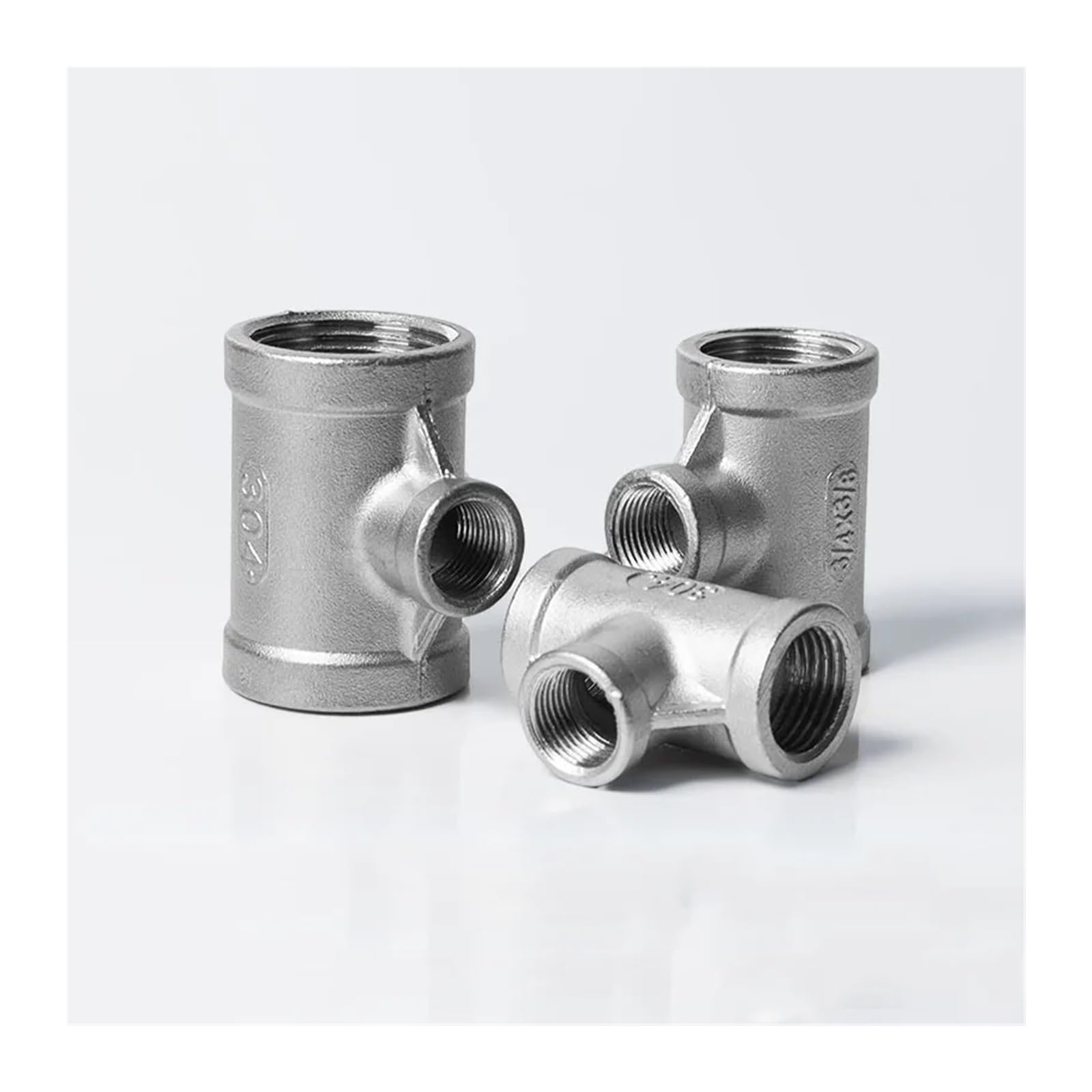 1/2 "3/4" 1 "1-1/4" 1-1/2 "adaptador acoplador de conector reductor de ajuste de tubería de acero inoxidable de tres vías en T de hilo femenino de 304"(2-2.5-2)