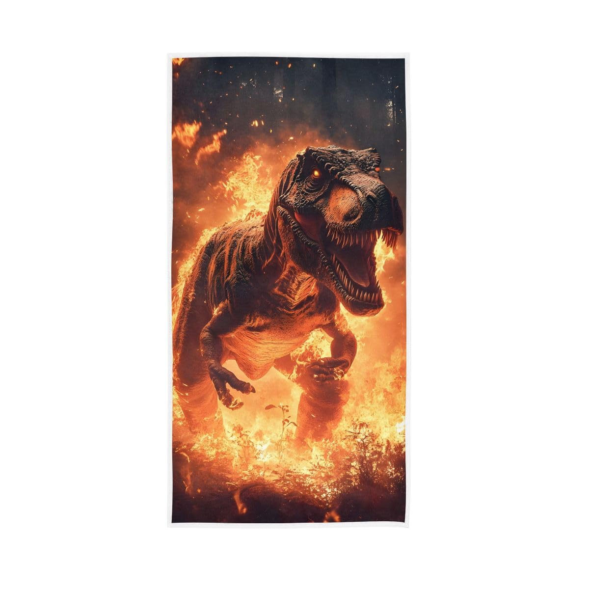 LSRCPD Dino in Fire Jungle Hand Towel, Multipurpose Lightweight Towels for Hand, Face, Hair, Bath 15 x 30 Inches