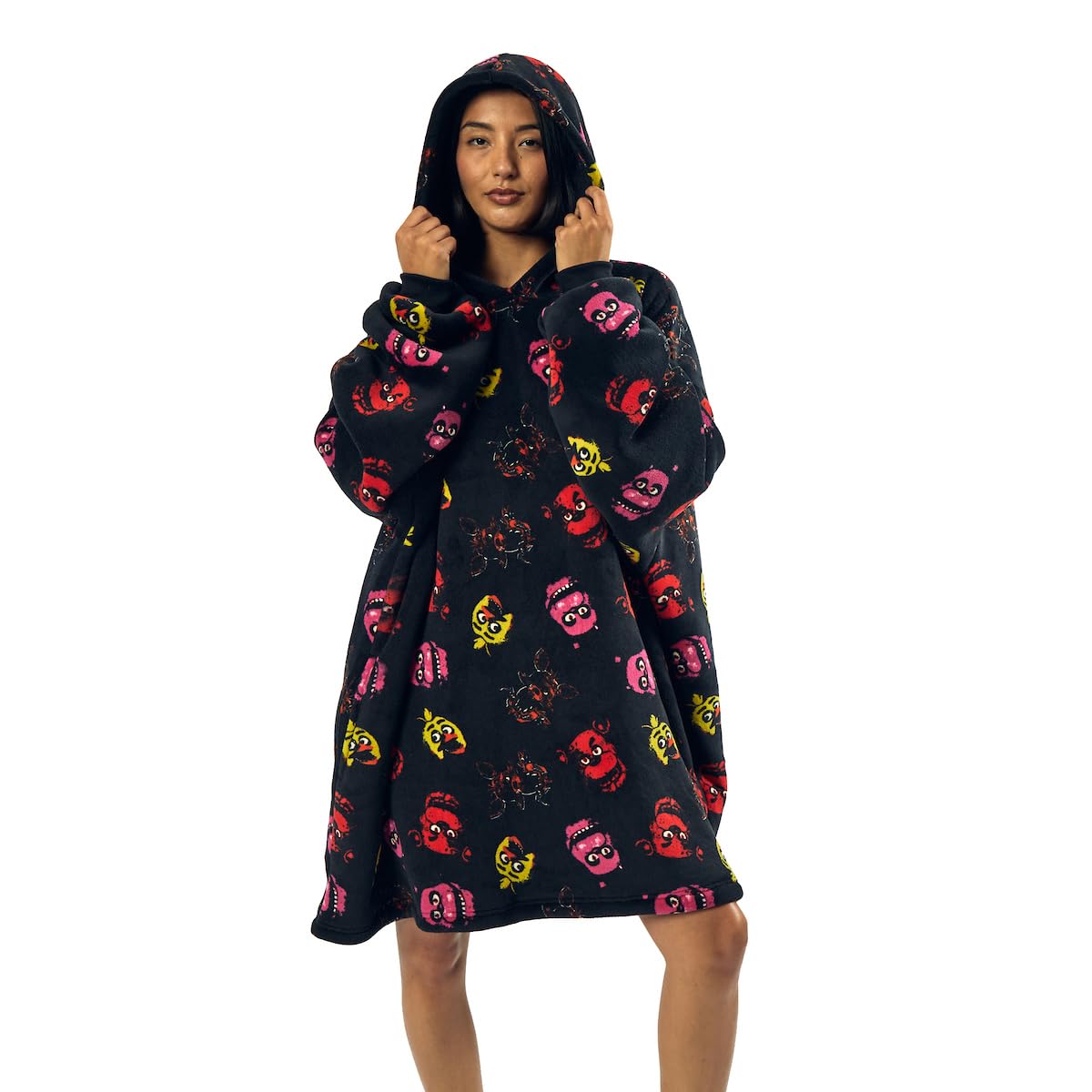 Bioworld Strawberries All-Over Print Pink Long Sleeve Oversized Hoodie Wearable Blanket-OSFA