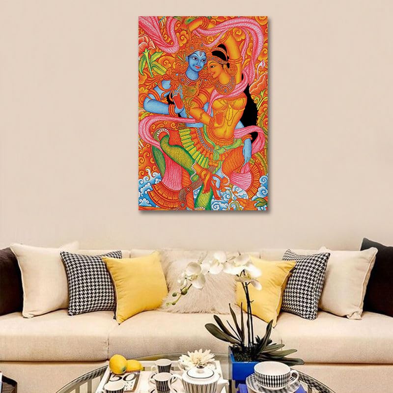 Image of Tamatina Modern Art Canvas Painting | Radha Krishna | Abstract Art Unframed painting for Home decor|size - 13X9 Inches.o224