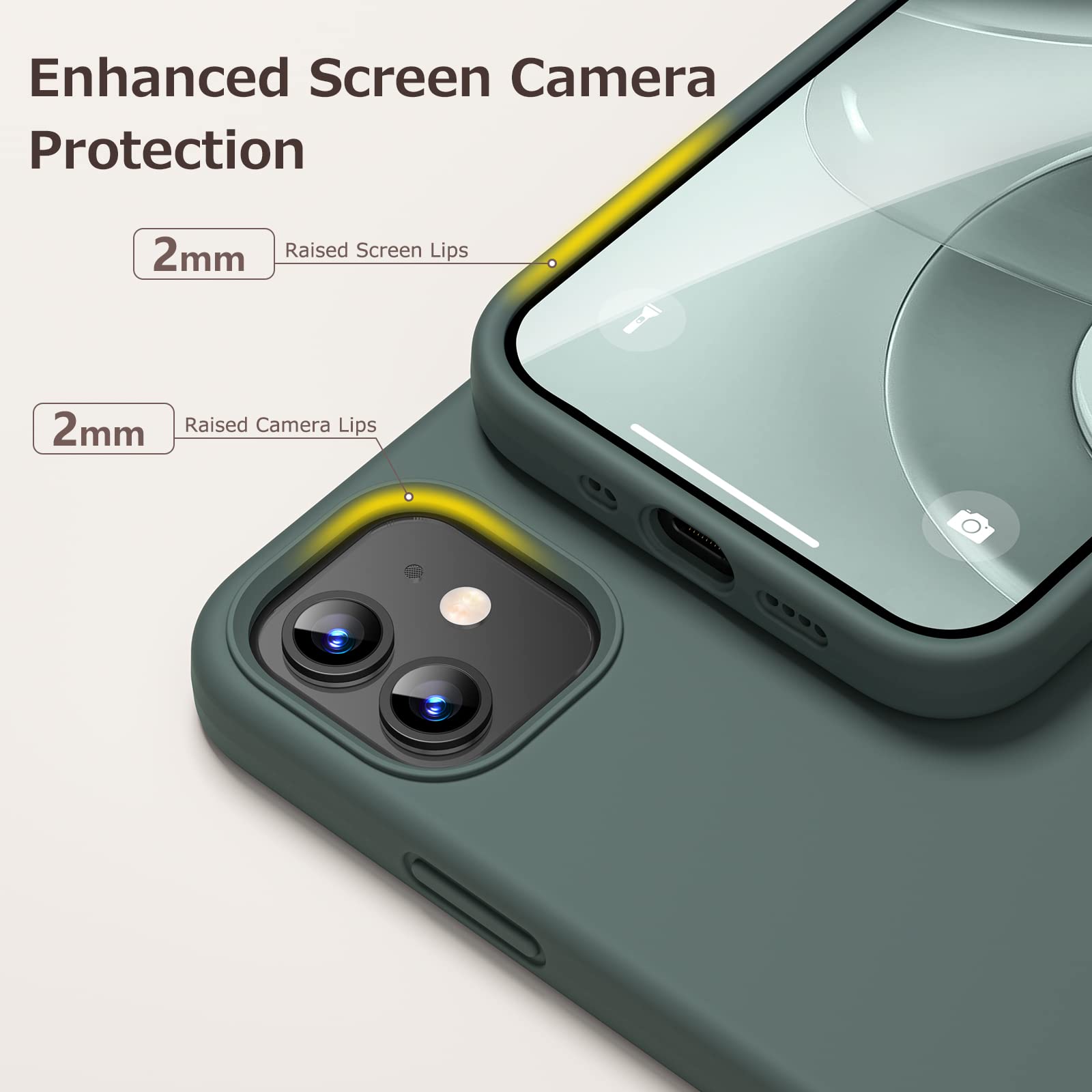 GOODVISH 3 in 1 Cover iPhone 12 Mini Silicone, con 2 Pezzi di Pellicola Protettiva, iPhone 12 Mini Custodia per Cellulare 5,4" con Morbida Microfibra Antiurto, Verde Pino