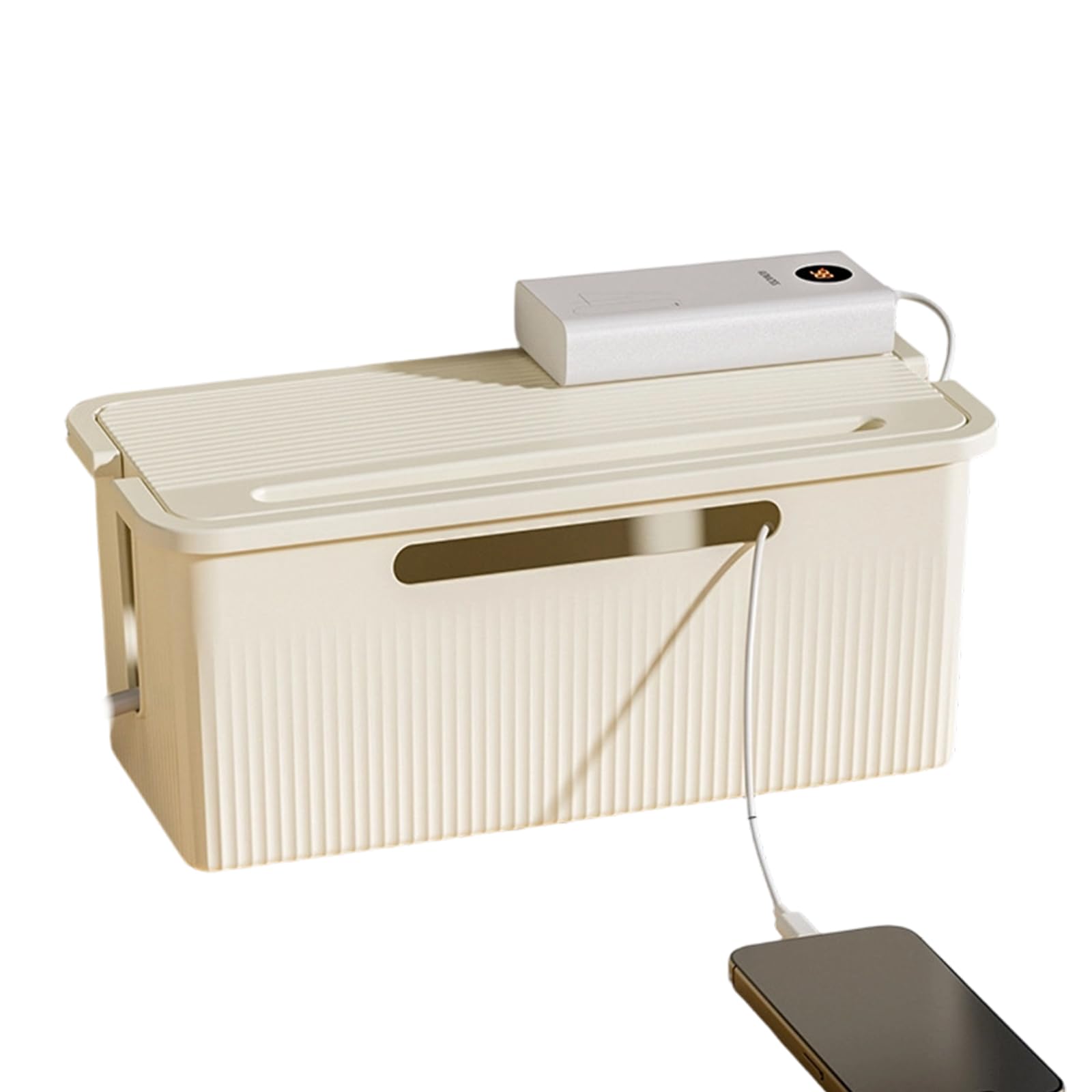 ZEPFJHE Stylish Cable Management Solution with Multiple Compartments for Efficient Storage of Power Strips and Cables Cable Storage with Lid