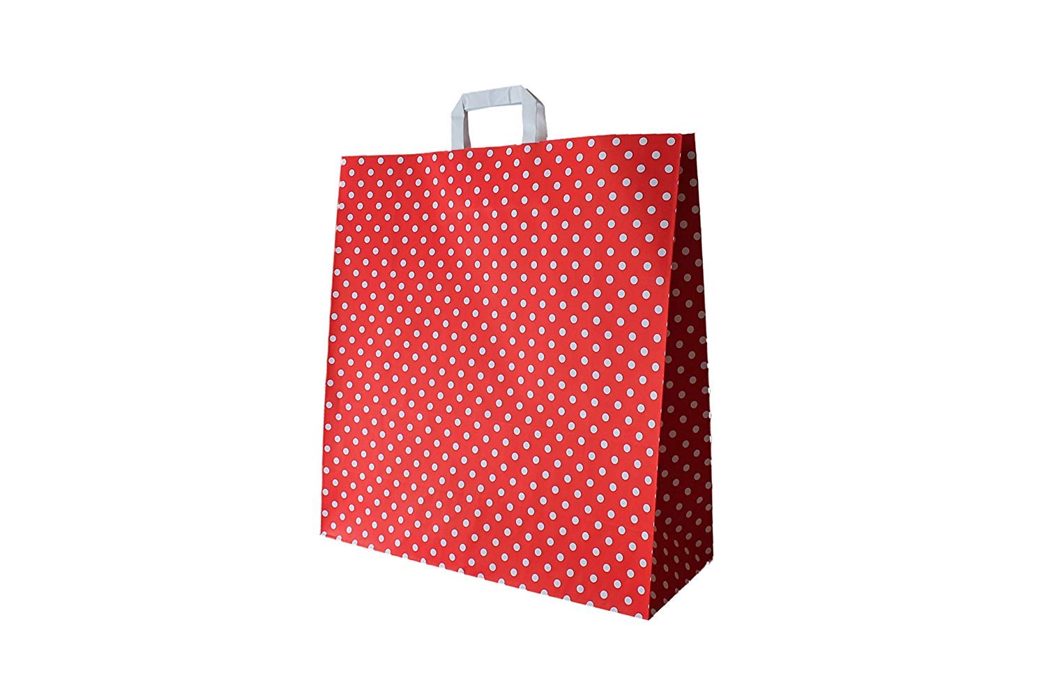 Papierowe torby z płaskimi uchwytami w kropki czerwone (45 + 17 x 47 cm, 50 sztuk)