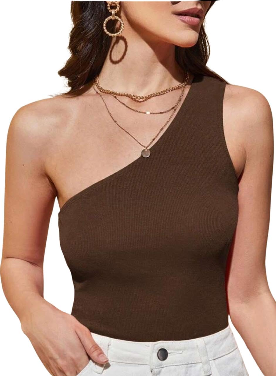 Discover Chic Comfort with Our Women's One Shoulder Ribbed Top-picture-27
