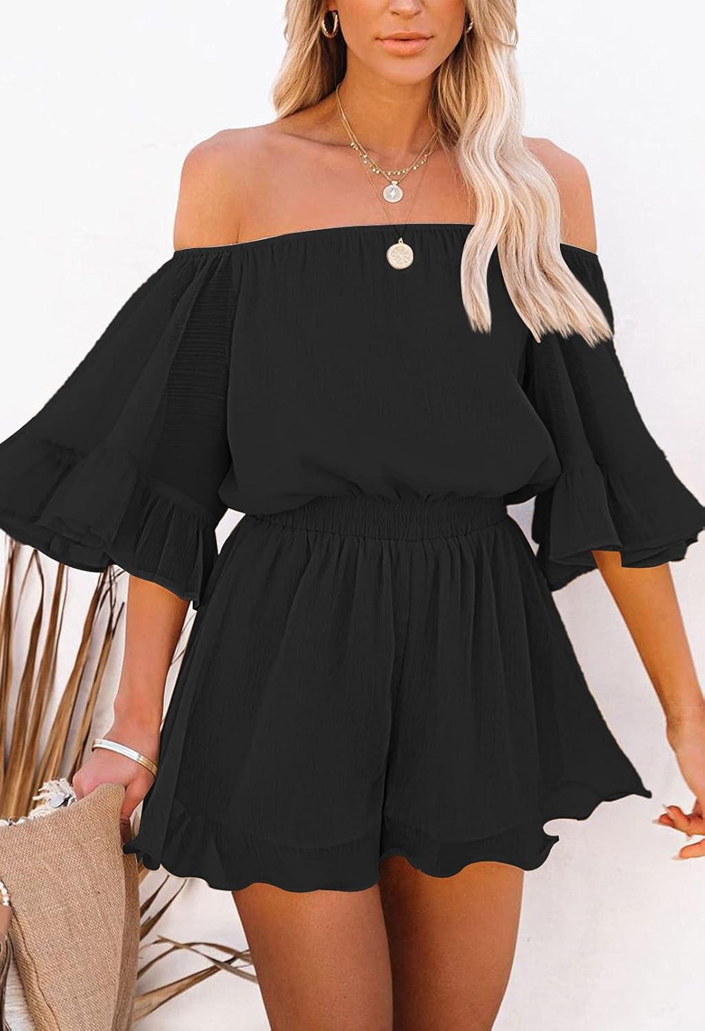 Fixmatti Women Boho Summer Romper Casual Floral Print Off Shoulder Strapless Shorts Jumpsuits - Image 2