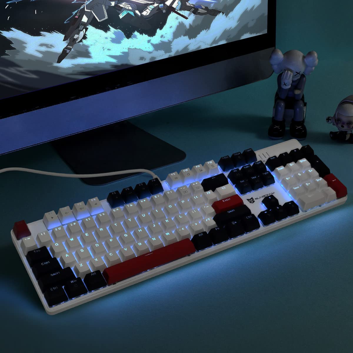 Qisan Mechanical Gaming Keyboard Wired Blue Led Backlit Keyboard Blue Switch Full Size 104 Keys US Layout | Computer Mechanical Keyboards — view 6