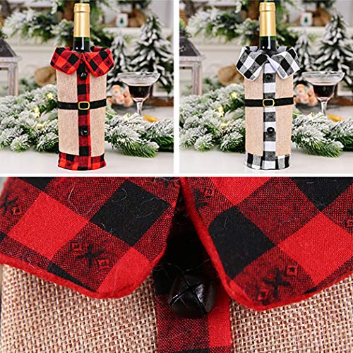 Outgeek – Saco de garrafa de vinho xadrez decorativo de Natal 2 peças