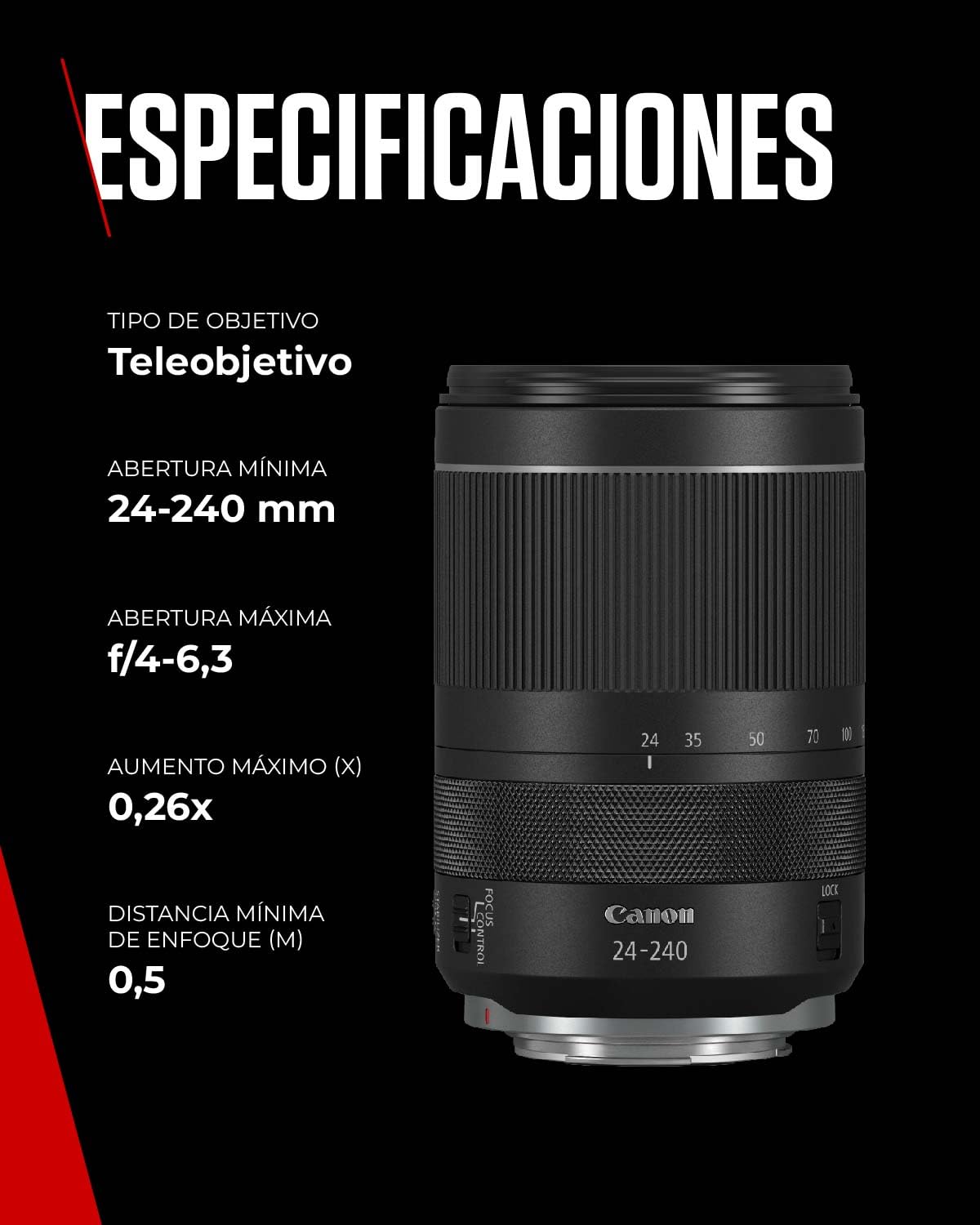 Canon Objetivo RF 24-240mm F4-6.3 IS USM - Lente Teleobjetivo y Gran Angular Zoom 10x para Naturaleza, Paisajes y Ciudad | Compatible Sistema EOS R