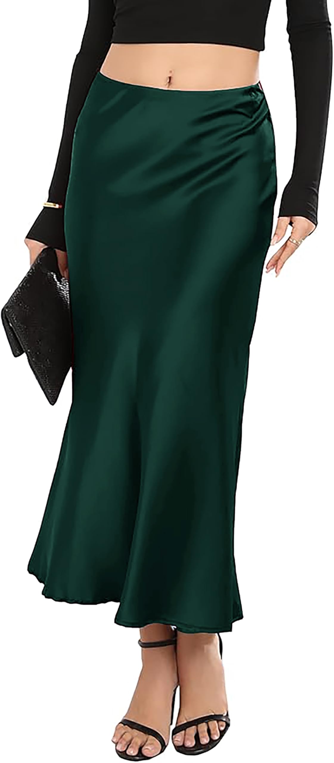 Rivome Satin Skirt High Waist Mid Elegant Silk Skirts for Women