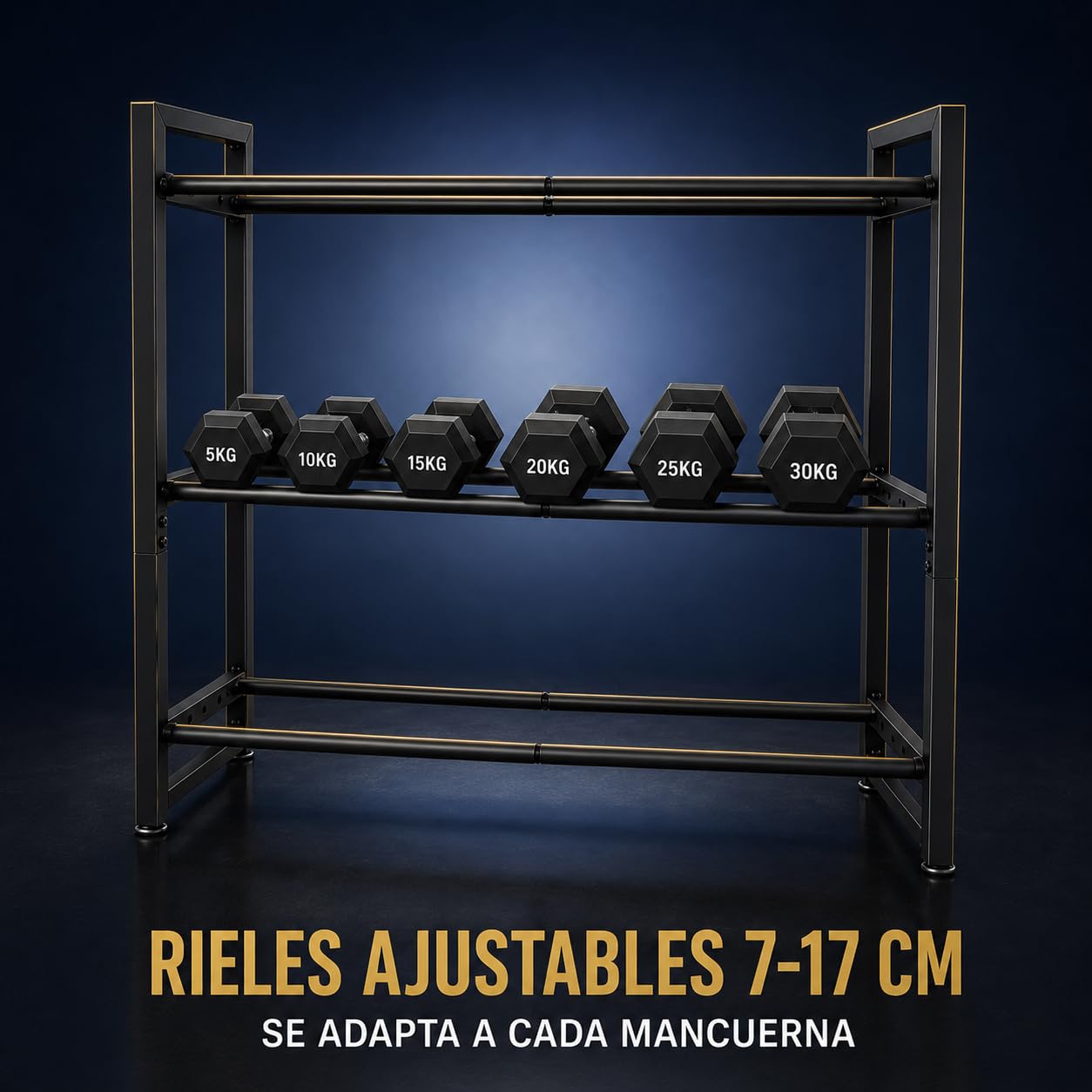Soporte Mancuernas 3 Niveles, Soporte para Pesas Ajustable de Acero - Mancuernero hasta 180 kg, Organizador Gimnasio en Casa, 80x80x25 cm