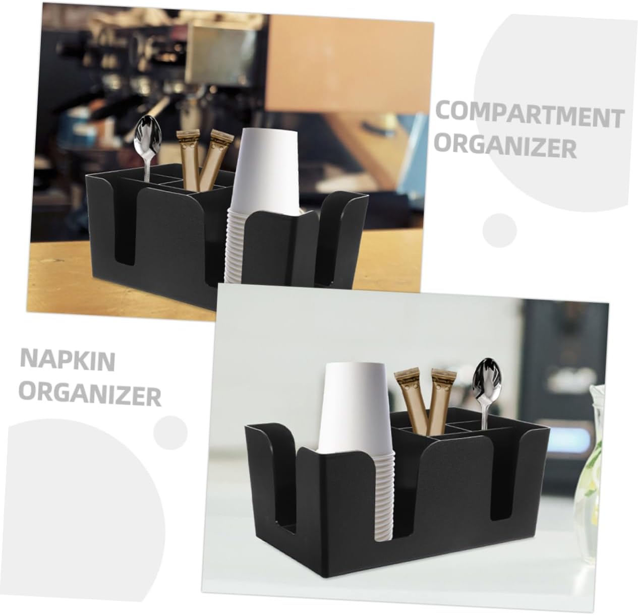 2pcs Desktop Organizer for Sugar and Bags Multi-compartment Holder for Tea Bags and Stirrer Material Storage Box for Bar and Countertop Use