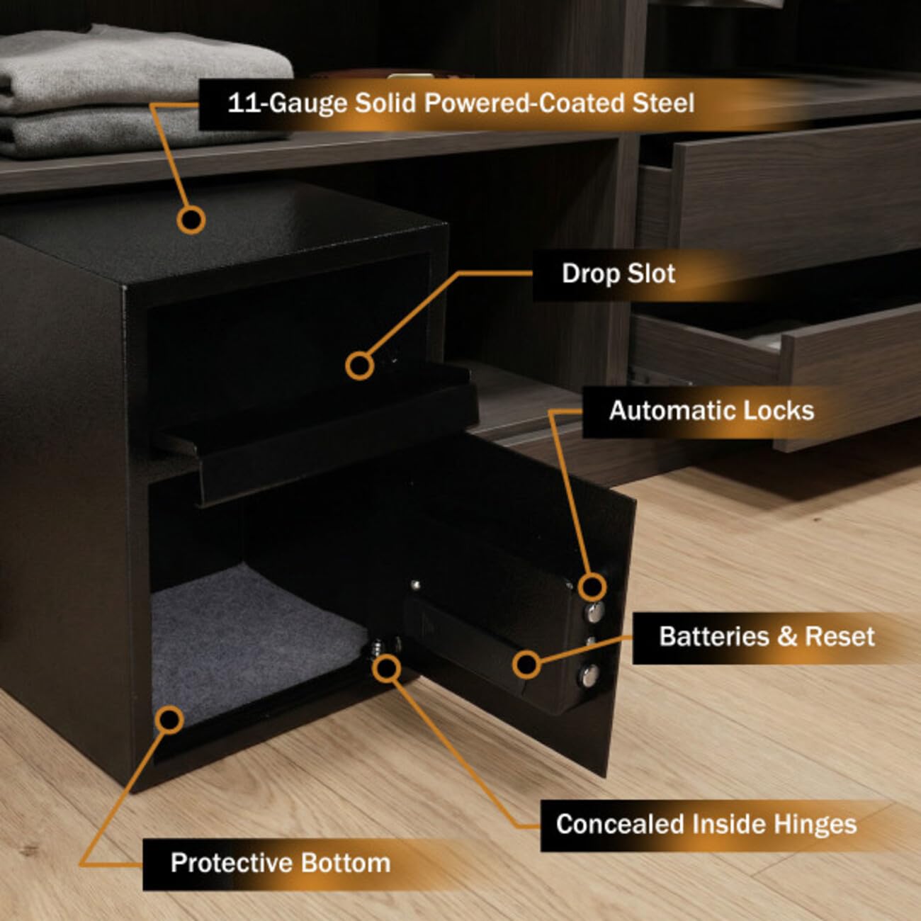 Stalwart - Caja de seguridad electrónica, caja fuerte con teclado digital y 2 llaves de anulación manuales para negocios o seguridad en el hogar (negro)