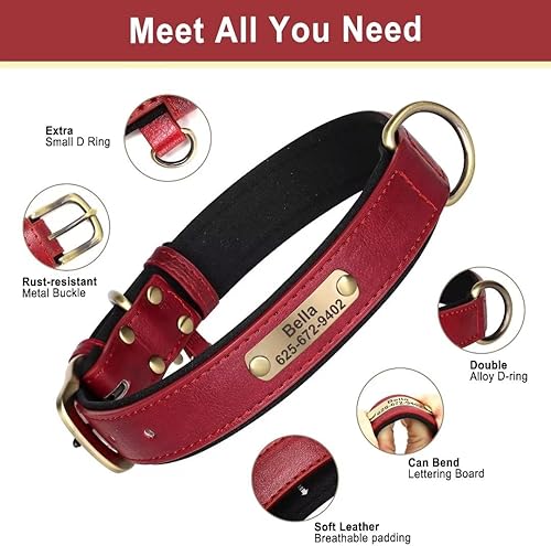 Miniatura 3 de Collares para perro personalizados, collar de perro de cuero sintético acolchado de neopreno suave, collar de perro personalizado con placa de