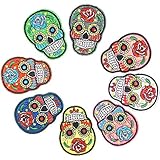Skull Iron On Patches,Sugar Skull Embroidery Sew On Appliques Ghost Head Cloth Chest Sticker Punk Rock Patches,Perfect for Jeans, Jackets, Bags, Vest, Arts and Crafts(Assorted Color,8 PCS)