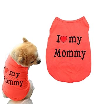 Fstrend Mommy Dog Cat Shirt Summer Clothes Pet Puppy T-Shirts Cotton Vest Clothes for Dogs and Cats (M, Tangerine)