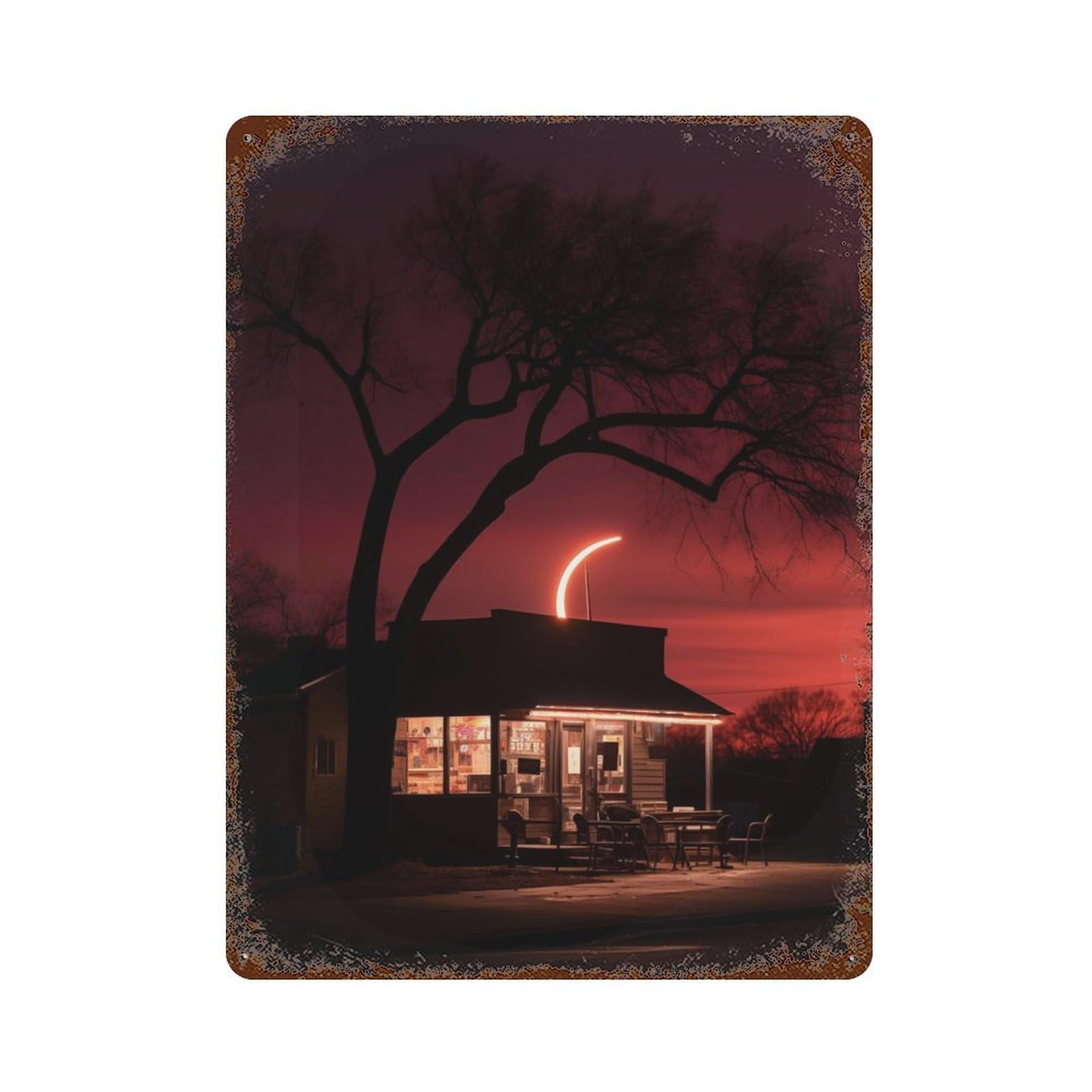80s Neon Night Moon Decorative Tin Sign 15.7"x11.8", Ideal for Cafe, Home Bar And Lounge Decor