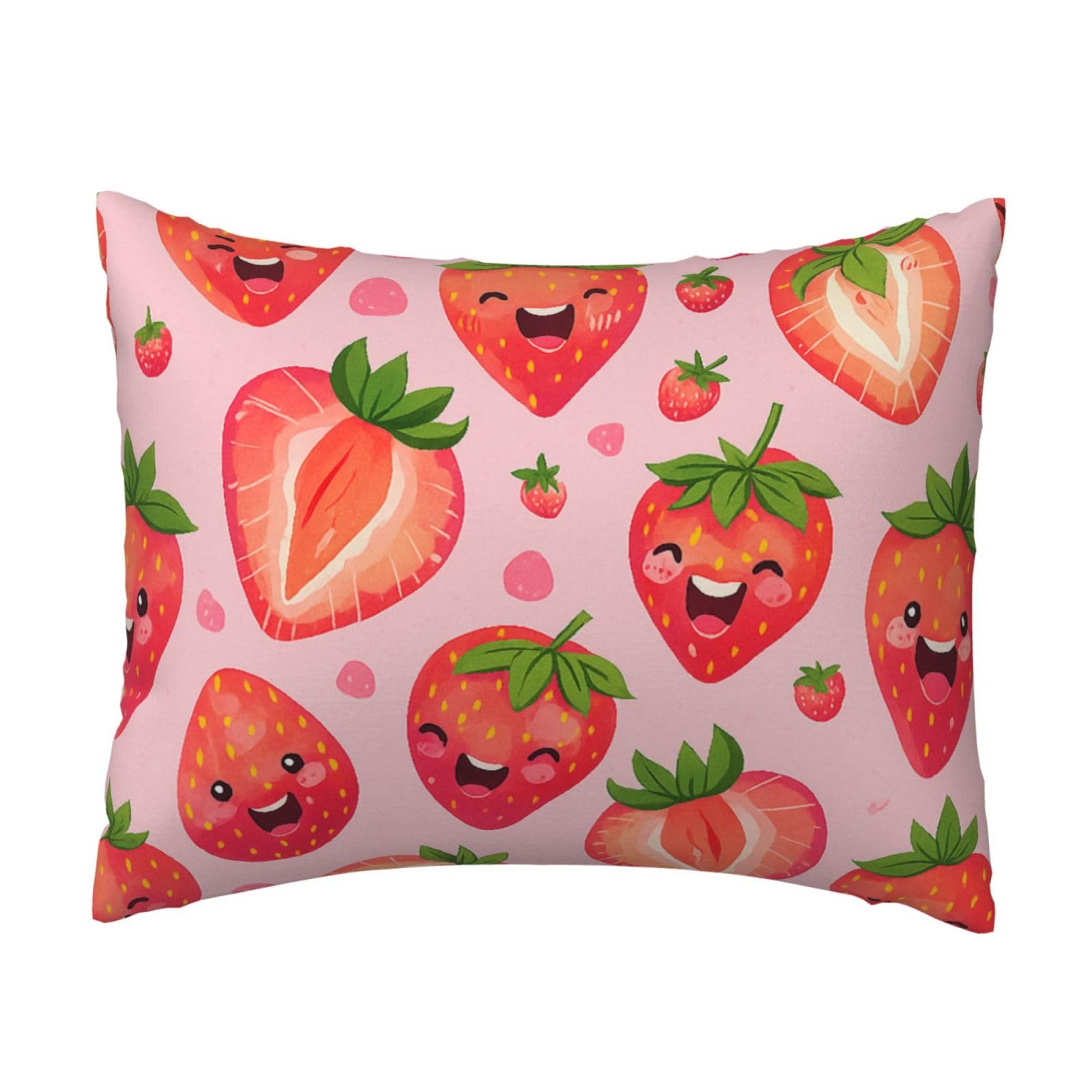 Happy Strawberry Pillowcase Soft Plush with Zipper Decorative Pillowcovers 16x20 in