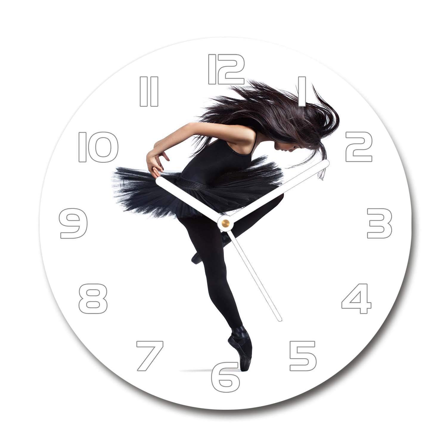 Horloge en verre 60x60cm Tulup motif ballerine avec aiguilles blanches