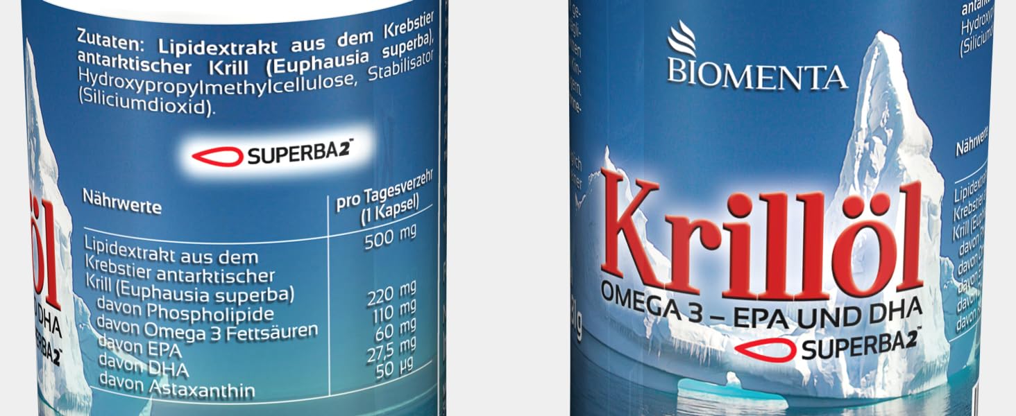 BIOMENTA SUPERBA™ Krillöl – 90 hochdosierte Kapseln aus Antarktischem Krill – Omega-3 + EPA/DHA + Astaxanthin - Premiumqualität MHD: 31.03.2026