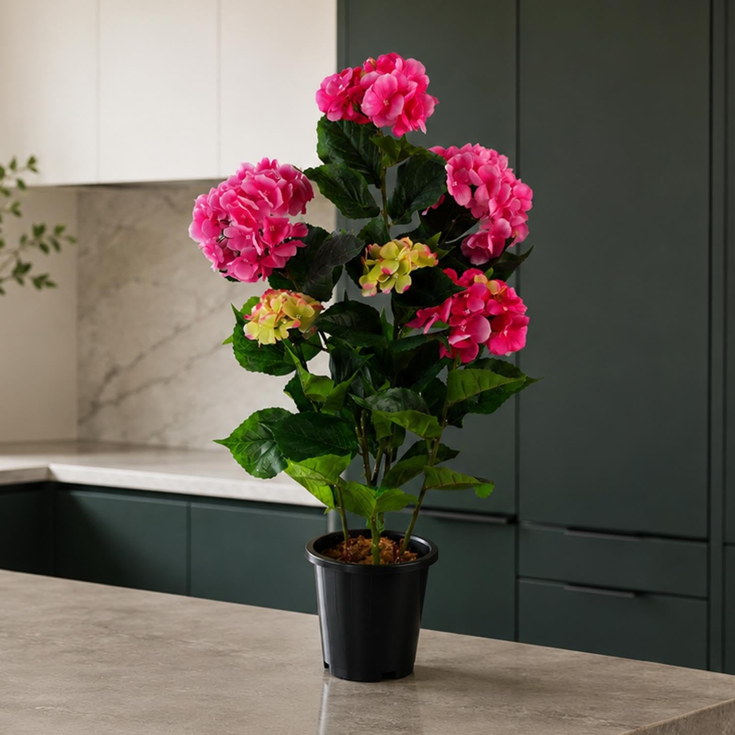 Leaf Artificial Hydrangea Flowering Plant Pink