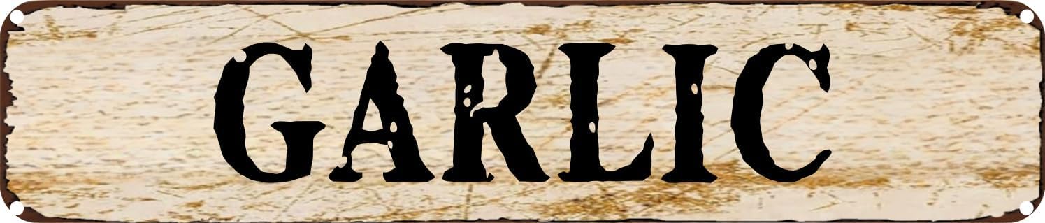 Vintage Tin Sign Retro Metal Wall Decor GARLIC Rustic Aluminum Plaque for Home,Bar,Kitchen,Garage,Man Cave 4x16 Inch