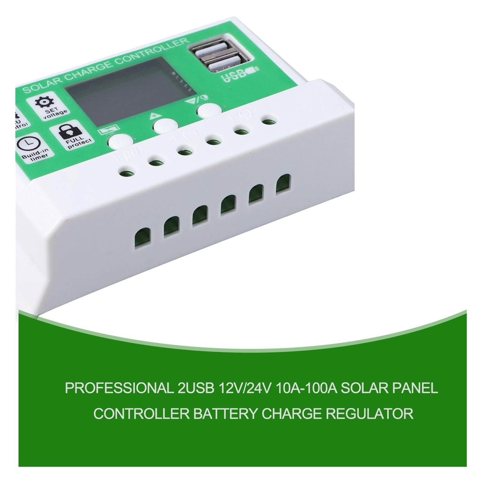 Regolatore di Carica Pannello Solare, Regolatore Solare 10A-100A 12V/24V Regolatore adattivo della Batteria Carica e scarica di Controllo lampione fotovoltaico 2USB(100A)