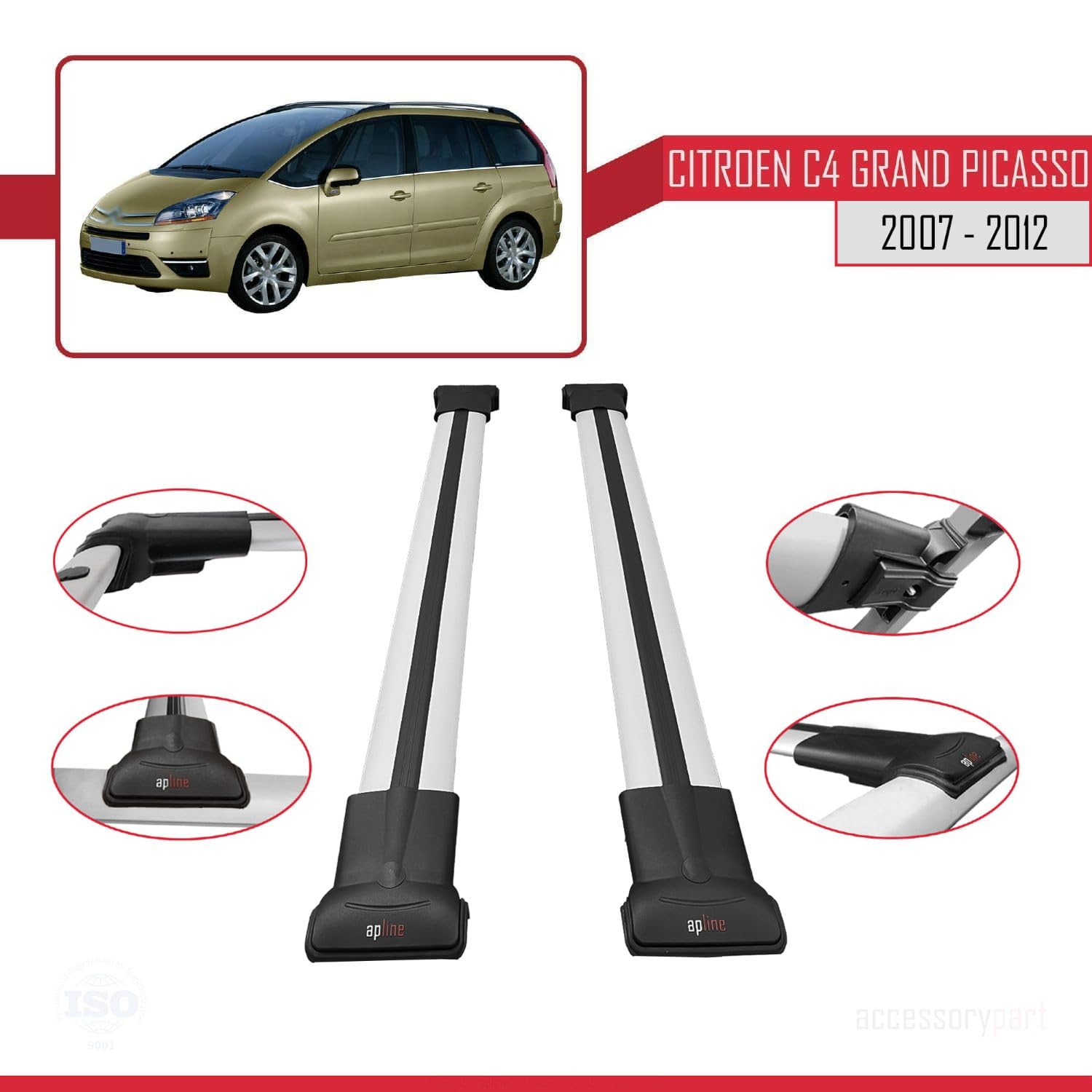 FLY Model Dakdrager Bagagedrager Compatibel Met Citroen Grand C4 Picasso 2007 2012 Spoorstaven Grijs Aluminium 2 Staven
