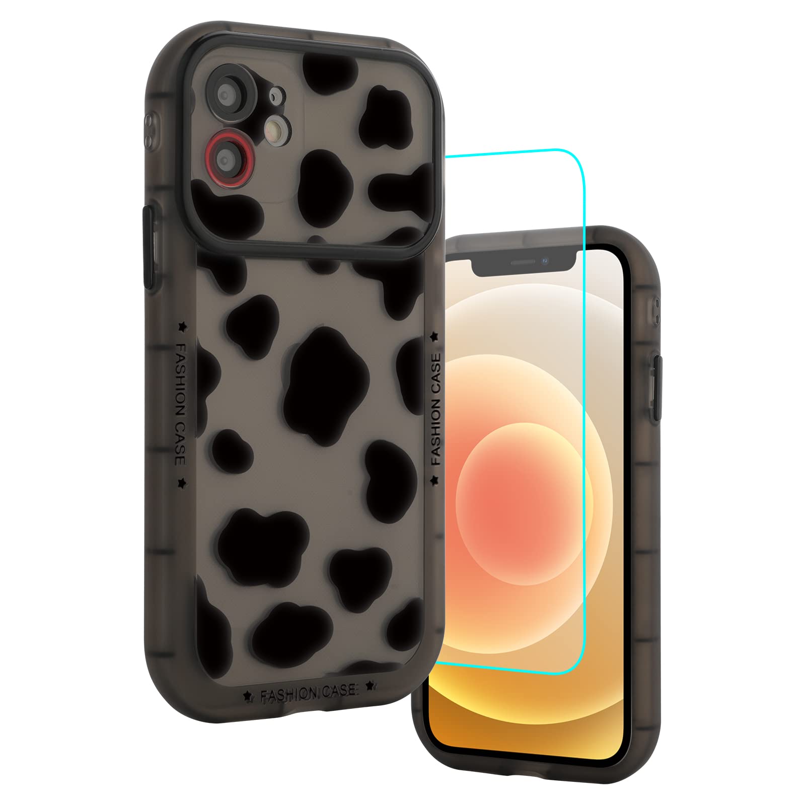 Photo 1 of 2 pack Kanghar Designed for iPhone 12 Case Clear Cow Print Design for Women Girls with Screen Protector Protective TPU Phone Case 6.1"-Black iPhone 12-Cow Print