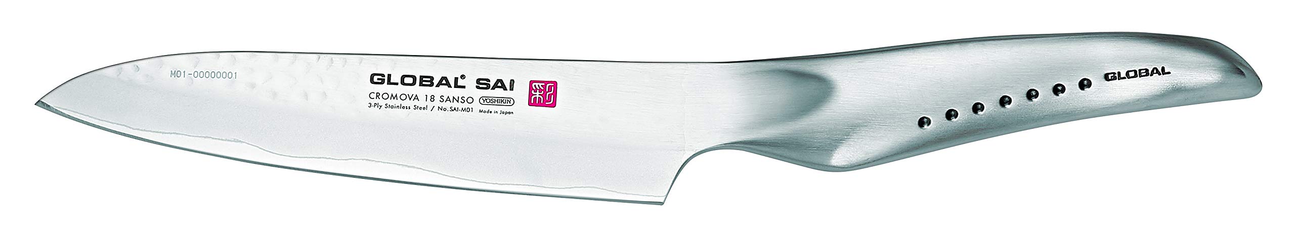 GlobalSAI 5 1/2 Inch Chef Knife - Lightweight Japanese Stainless Steel, Razor Sharp Edge, Hand Hammered Blade, Thumb Rest, Made in Japan, SAI-M01