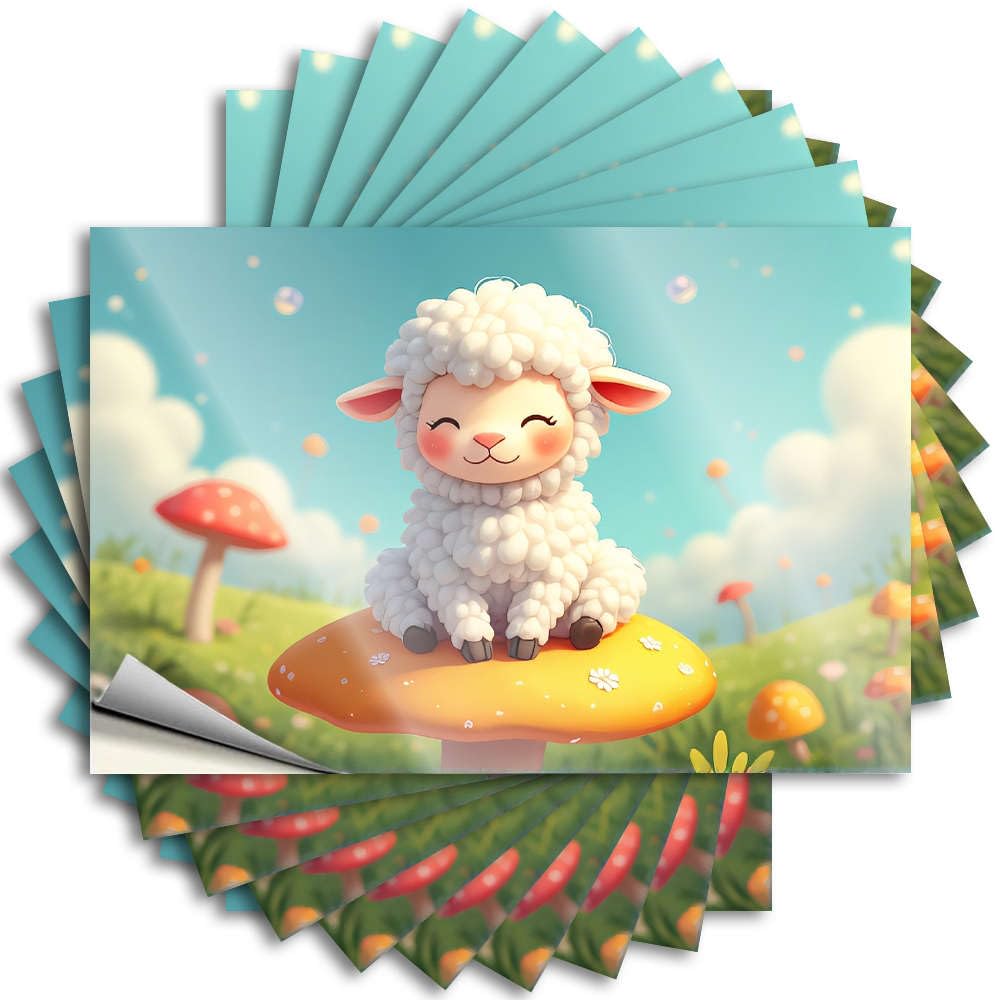 Stickers Rock Vinyl Decals, Camping Decorations Waterproof Garage Stickers for Water Bottle | A Cute Sheep Sitting On A Mushroom in A Whimsical Forest. Perfect for Outdoor Laptop(8X12CM)