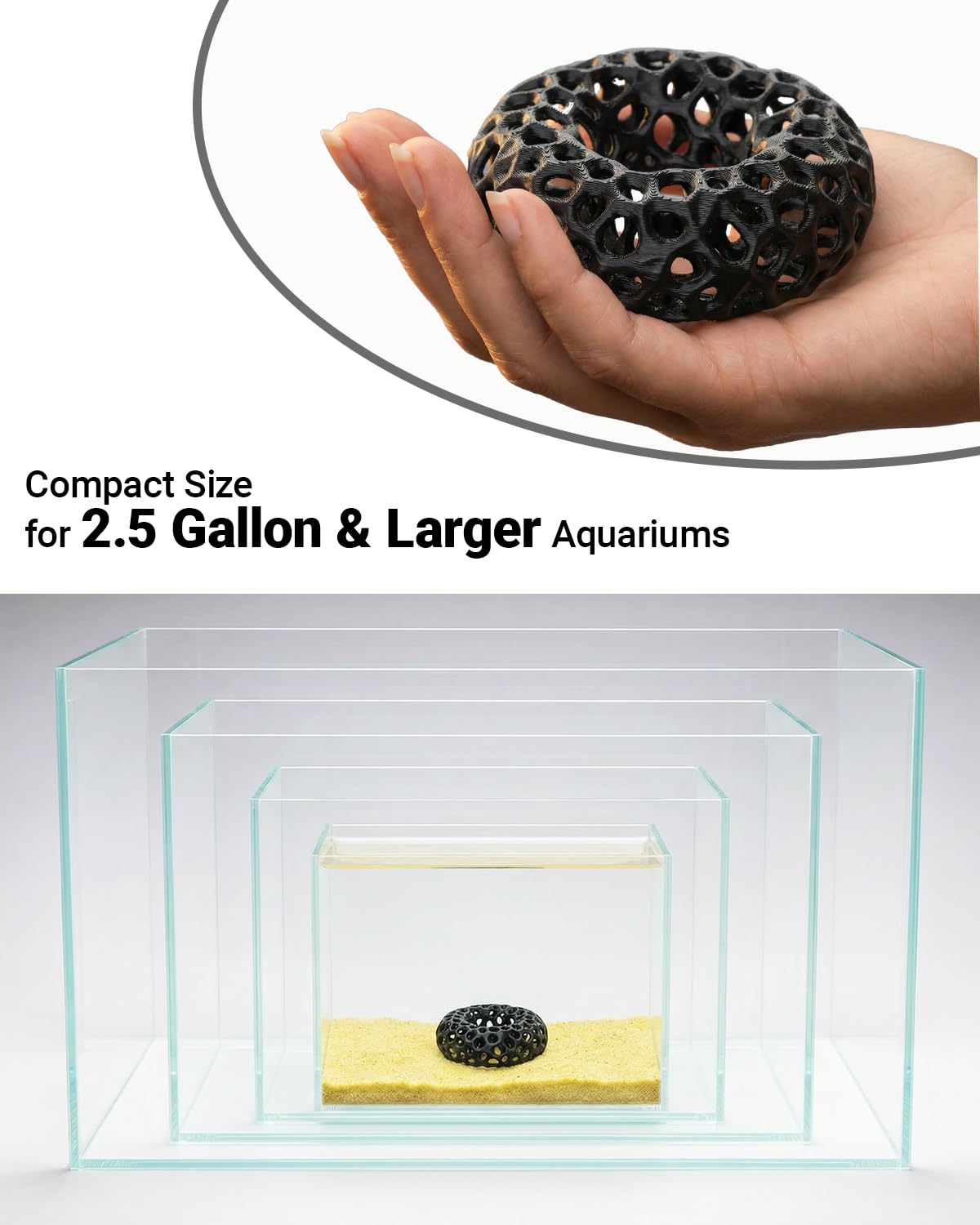 Cueva de camarones para plantas de pecera, paquete de 2 cuevas redondas para acuario para camarones cereza y enanos, accesorios compatibles con plantas, decoración de acuario (negro)
