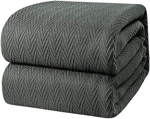 LAMANNI Luxury Thermal Cotton Blankets - Soft, Cozy, Breathable Bed Blanket for Couch or Bed - All Season (Charcoal, King)