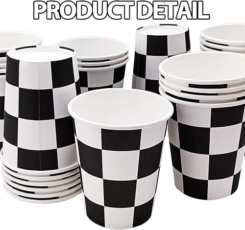 Miniatura 4 de 30 tazas de papel a cuadros para fiestas de coches de carreras en blanco y negro, para fiestas de cumpleaños temáticas de carreras