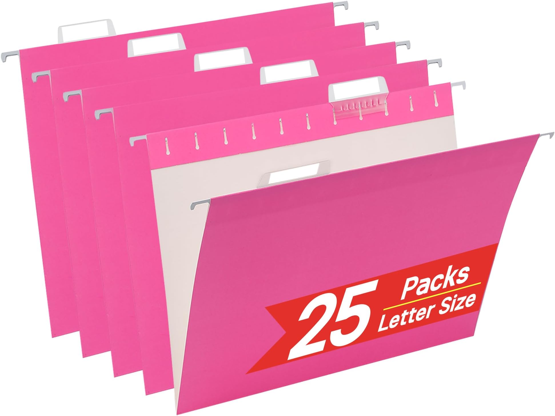 25 Pack Hanging File Folders Letter Size,Pink Reliable Hanging Folders for Filing Cabinet,Reinforced Rods for Smooth Gliding,Includes 1/5 Adjustable Tabs & Inserts,Ideal for Home & Office