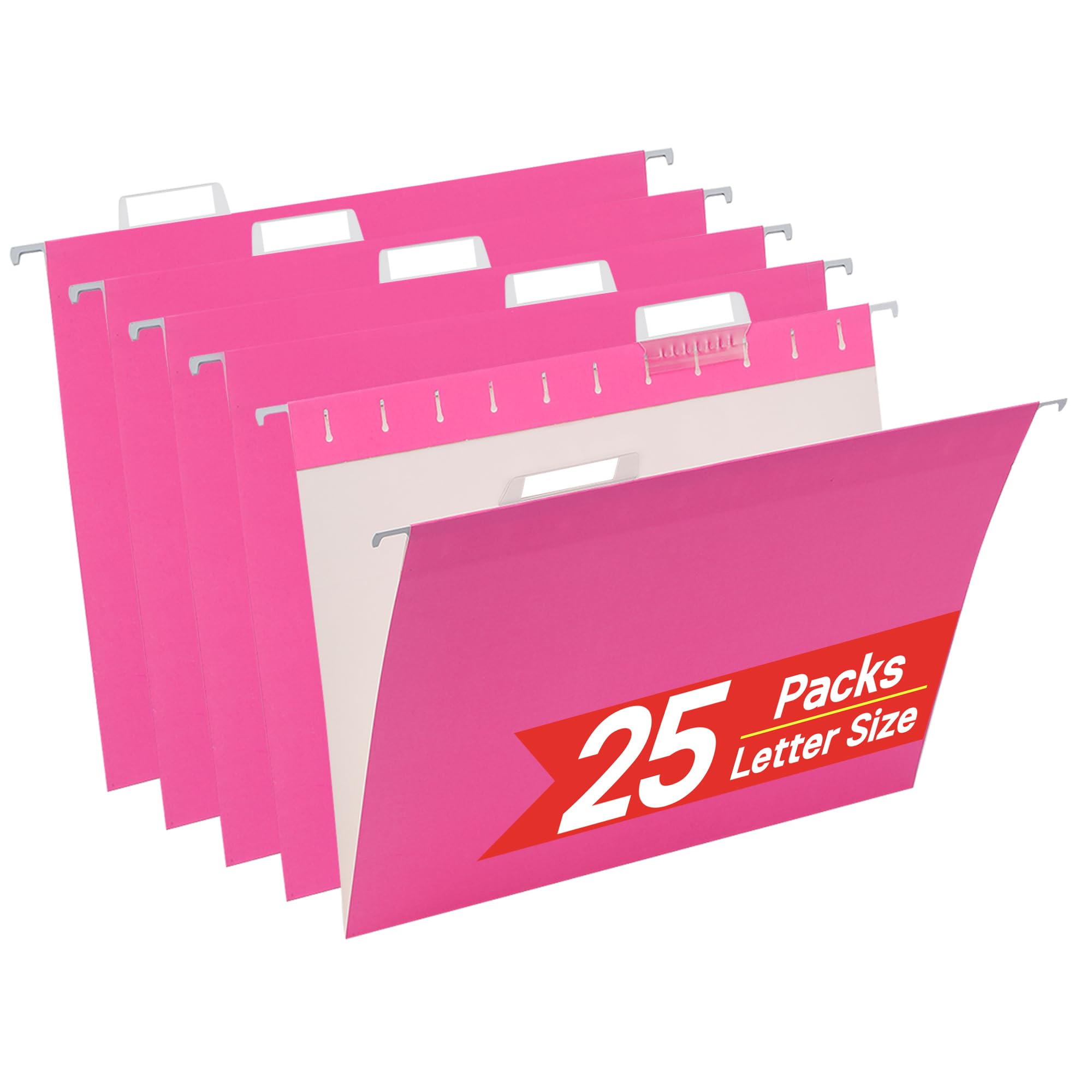 Pink Hanging File Folders,25 Packs Letter Size File Folder,Designed for Bulky Files,Filing Cabinet,1/5 Adjustable Tabs for Office,School,Home