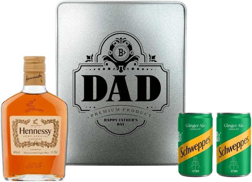 Best Dad Hennessy VS Cognac Tin Gift Set with Ginger Ale – 20cl | Premium Cognac Gift for Dad | Birthday, Father’s Day & Celebration Gift Set for Him