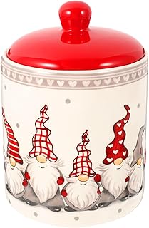 DOITOOL 1Pcs Christmas Themed Winter Holiday Ceramic Cookie Jar, Gnome Ceramic Food Storage Jar with Airtight Lid, Xmas Ceramic Storage Container for Cookies, Candy, Snacks, Crackers, Chips (Santa)