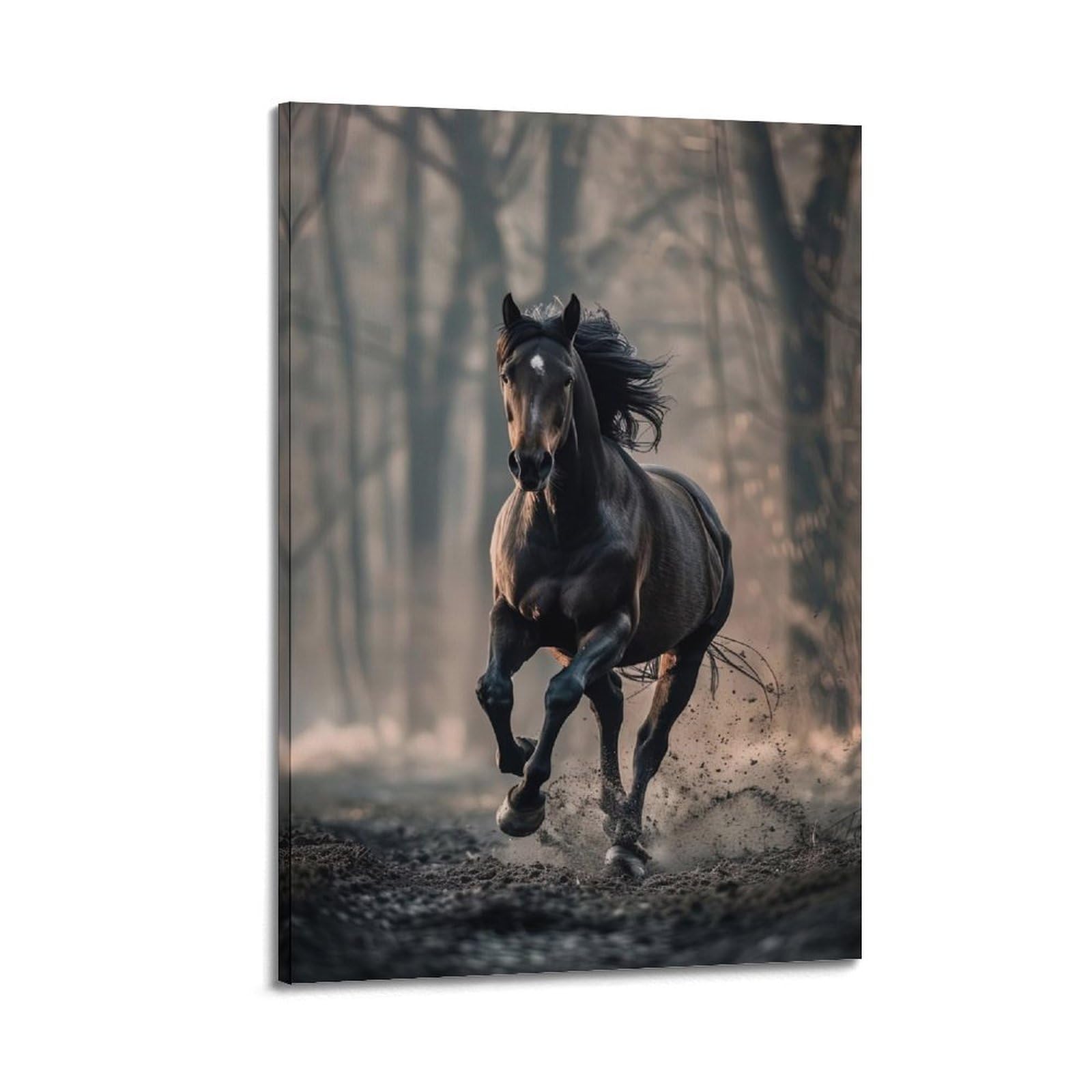 WPHSFX Animal Poster Forest Dark Horse Gallop Poster Decorative Painting Canvas Wall Posters And Art Picture Print Modern Family Bedroom Decor Posters 24x36inch(60x90cm)