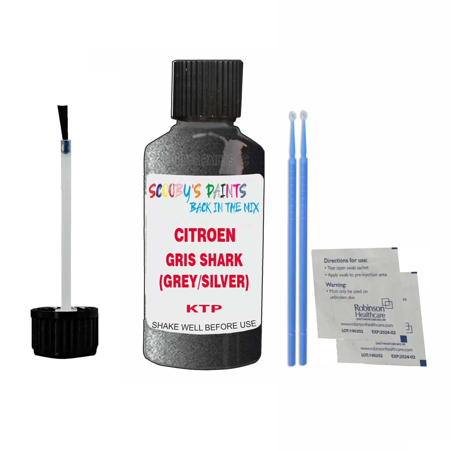 Scoobys Paints Back In The Mix Gris Shark (Grey/Silver) Touch Up Paint For Citroen Ds3 Cc Ktp 2011-2017 30Ml Bottle Brush Scratch Stone Chip Repair Pen