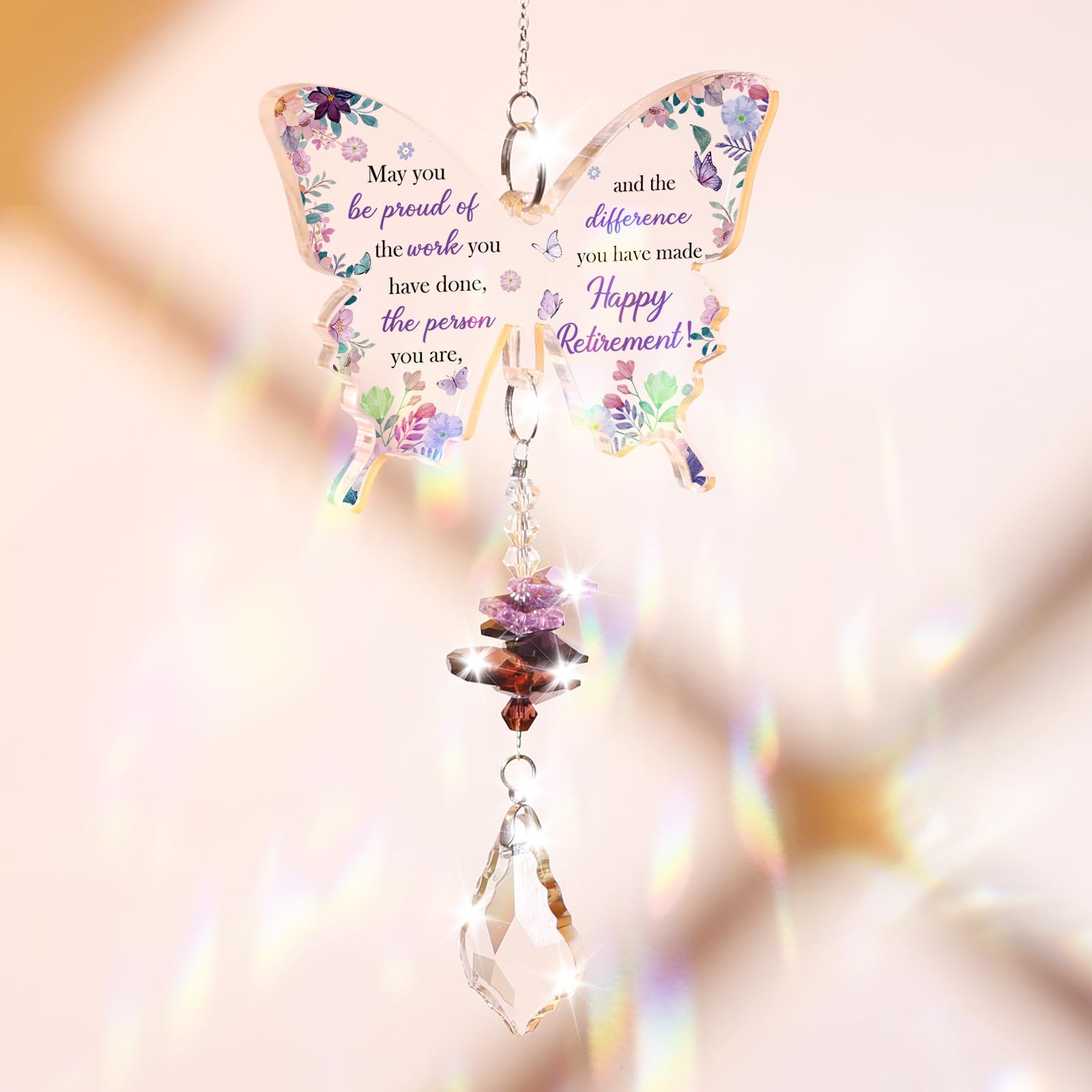 Funnli Retirement Gift for Woman Purple Crystal Window Hangings Decor, 2026 Retired Gifts, Retirement Gifts for Women Friends Coworkers Nurse Boss Employee Butterfly Acrylic Plaque