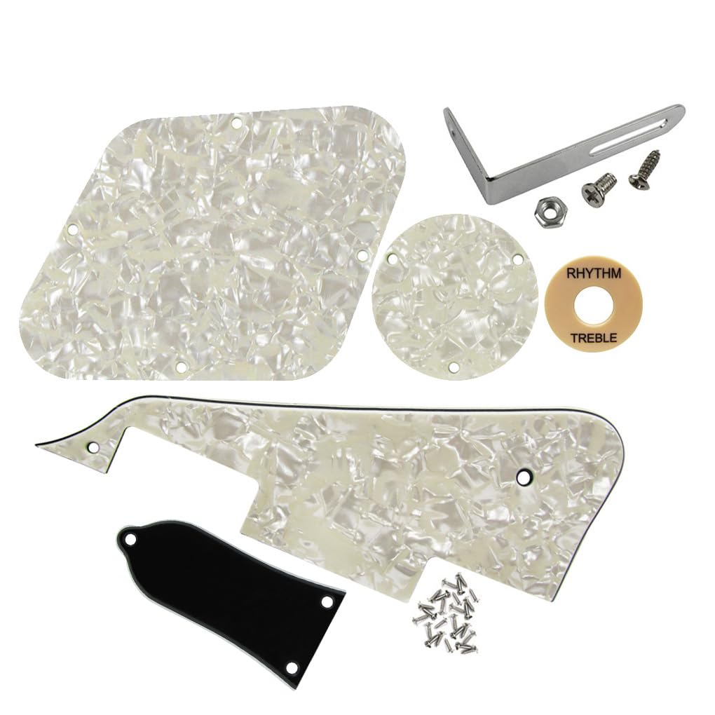 FLEOR 4Ply Aged Pearl Pickguard Back Plate Screws Set & Toggle Switch Plate(Cream) & Bracket Fit LP Style Guitar Pickguard Replacement