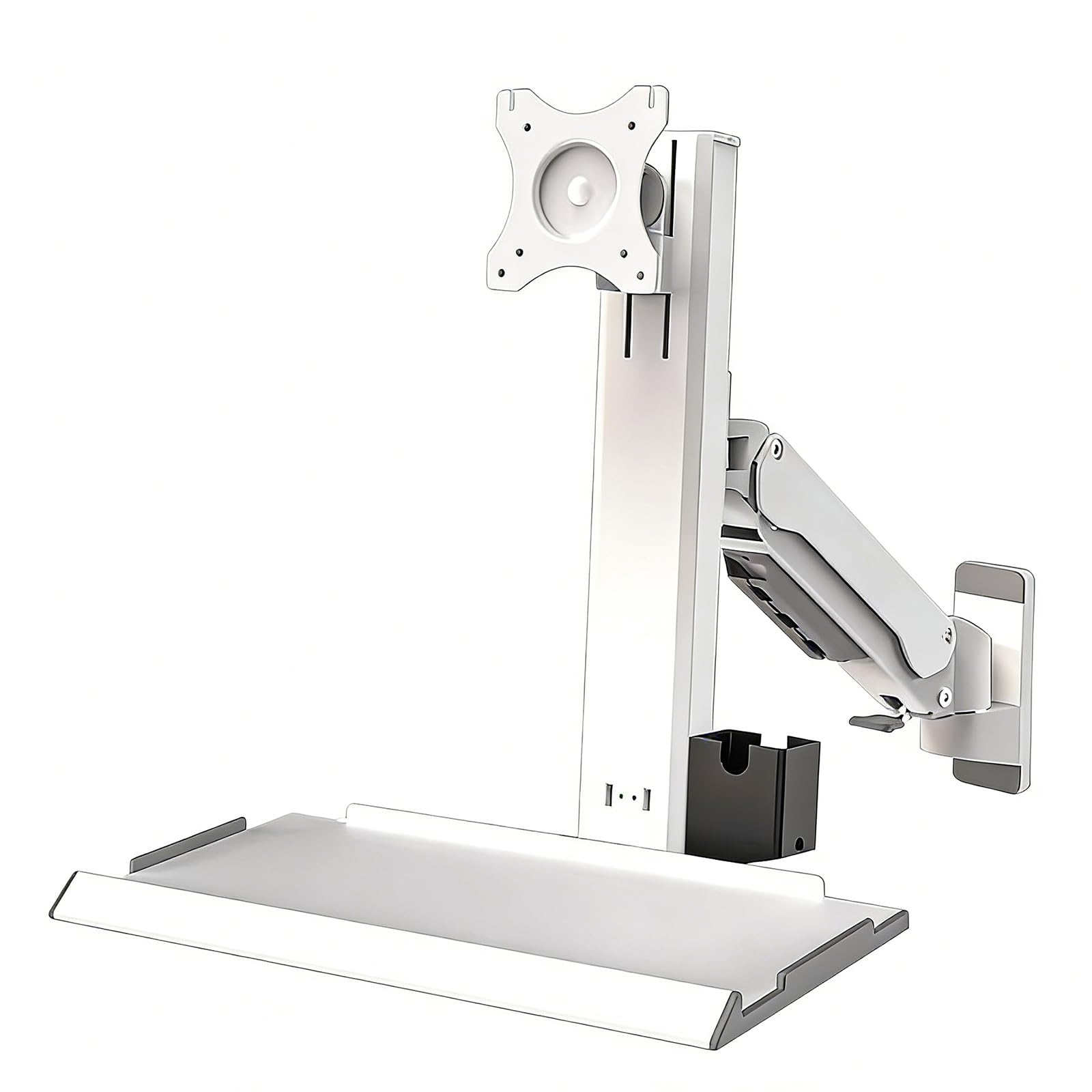 Xnxysmkj White Monitor And Keyboard Wall Mount,Stand/Sit Workstation,Height Adjustable,W/Gas Spring Arm,Folding Tray,Max Load 10 Kg,Fits 15"-32" Screens.space-Saving ( 61Cm)