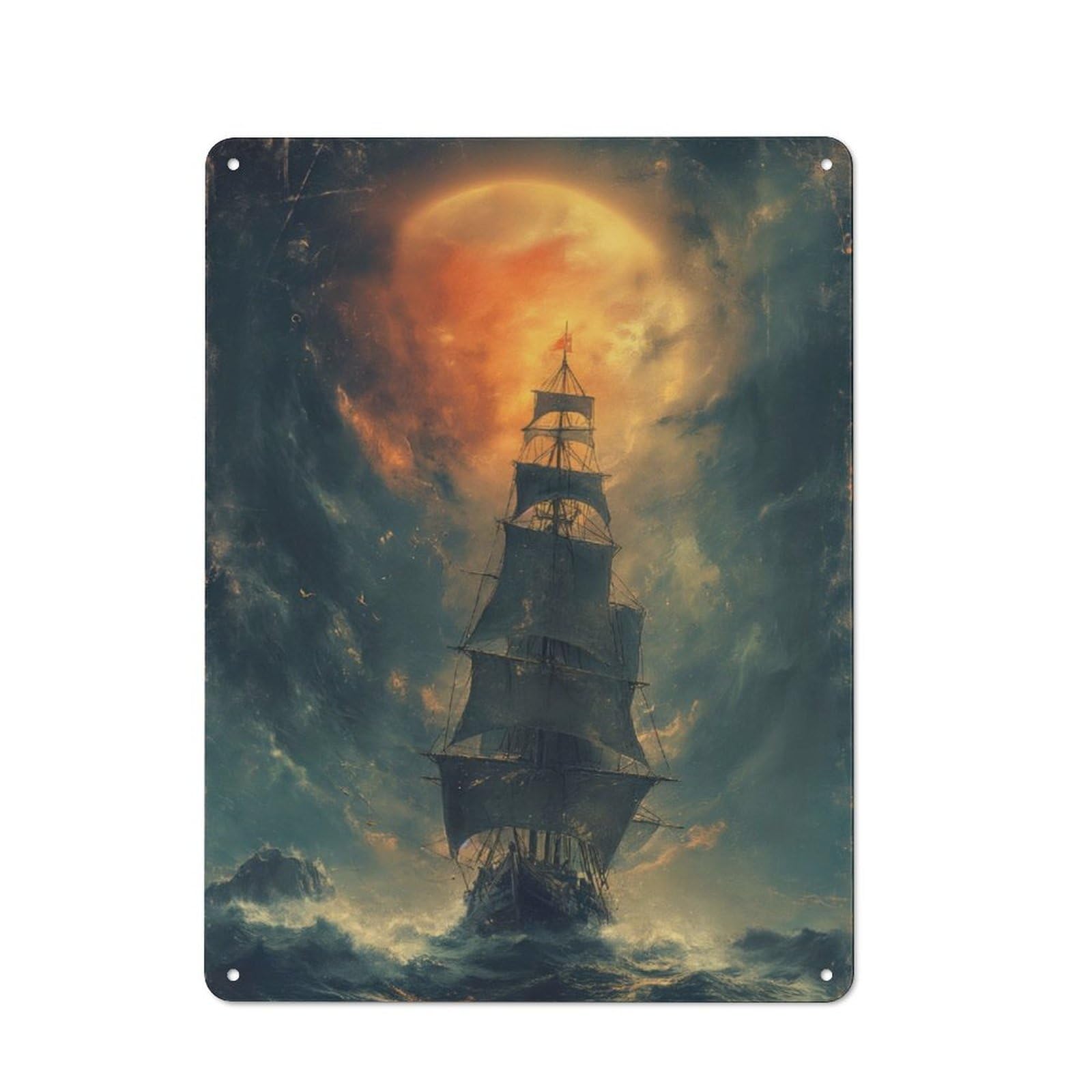 Junmoney Style-2 For Living Room Or Hallway, Vintage Ship In Stormy Sea Vintage Metal Sign 40X30cm, For Metal Sign Collectors, For Garage And Workshop Walls