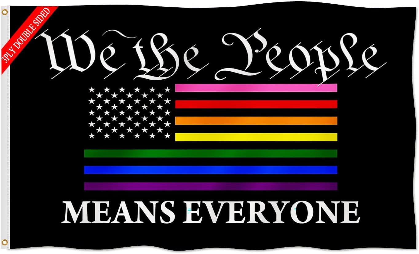 Double Sided We The People Means Everyone American Rainbow LGBT Flag 3x5FT Pride Flag Fade Proof Gorgeous Color Thicker Polyester with Brass Grommets (LGBT 01, 3x5FT 3PLY)