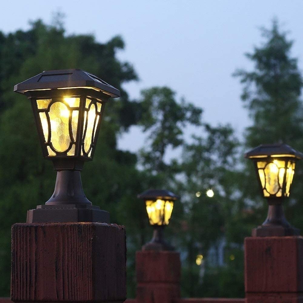Światła słupkowe zewnętrzne oświetlenie ogrodowe oświetlenie tarasu vintage kolumna solarna reflektor wodoodporna ściana ogrodowa zewnętrzna LED jasne oświetlenie ścienne europejski ogród oświetlenie
