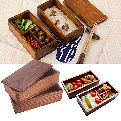 四角 わっぱ弁当箱 ランチボック 天然木 2段 寿司箱 ポータブルピクニック用食器 ストラップ付き 和風 小判型 通勤 通学