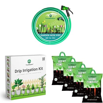 TrustBasket PVC Plain Hose Pipe -30 Meter&TrustBasket Drip Irrigation Garden Watering Kit&Trust Basket Organic Vermicompost Fertilizer Manure -20 kg