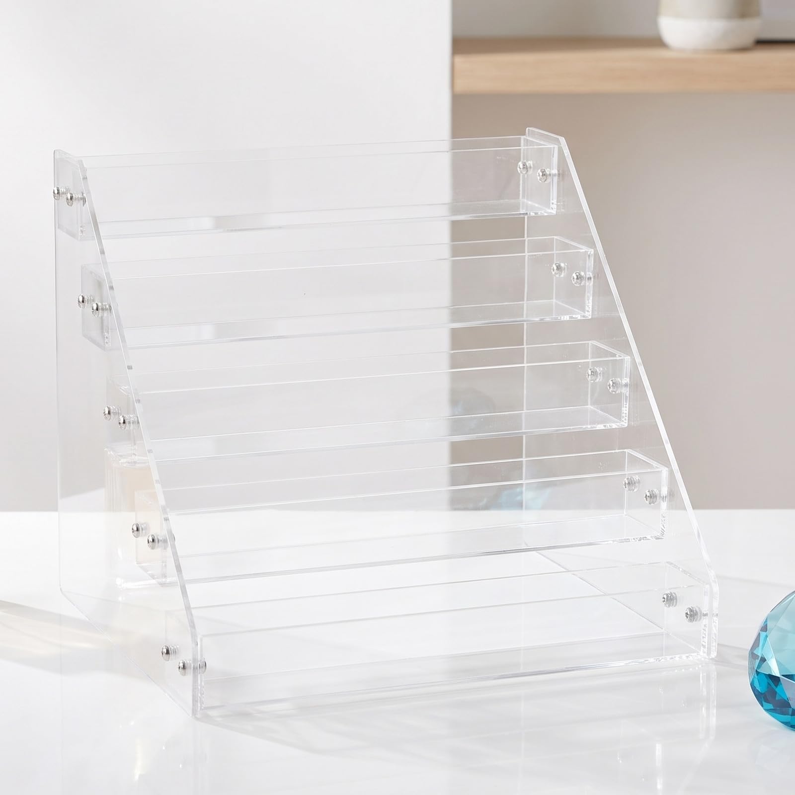 2 Piezas Organizador de Maquillaje Acrílico Transparente de Múltiples Capas con Diseño Escalonado y Acabado Liso para Categorización en Encimeras y Centros de Belleza
